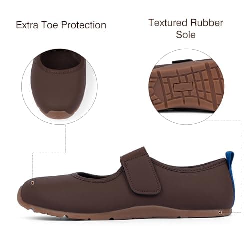 VIUGJNEX Chocolate Brown Tennis Shoes for Women Fashion Sneakers Mary Jane Shoes Lightweight Slip-On Ballet Flats Size 10 - Thumbnail 4