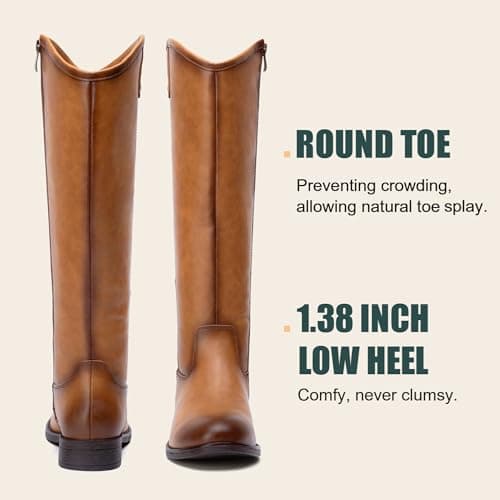 Vepose Women's Knee High Boots 956 Camel Zipper Casual Weather Tall Fashion Retro Vegan Boots for Women Size 9.5(CJY956 Camel pu 09.5) - Thumbnail 6