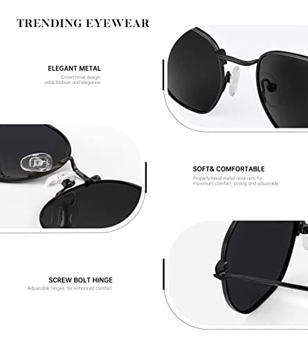 KALIYADI Hexagon Sunglasses For Women Men Polarized Square Sunglasses For Womens Sun Glasses UV Protection Metal Frame (3 Packs) - Thumbnail 3