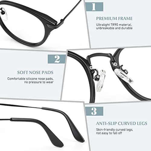 LINVO Fake Glasses Retro Round TR90 Frame Eyeglasses Non Prescription Clear Lens for Women Men - Thumbnail 5