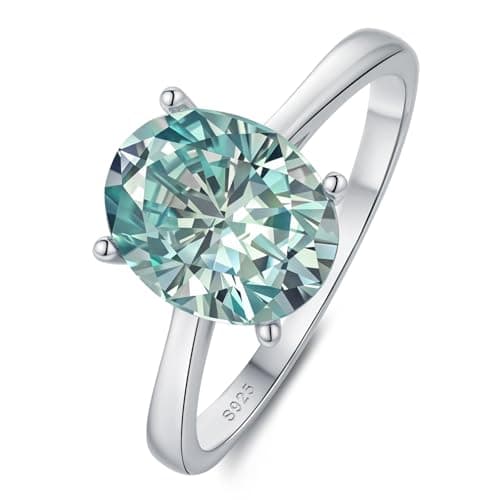 HYLYLEED Moissanite 2CT/3CT Green Oval Engagement Rings Women 18K White Gold Plated 925 Sterling Silver D Color VVS1 Clarity Promise Wedding Rings Gift for Her GRA, Green-Oval 2CT 6 - Image 1