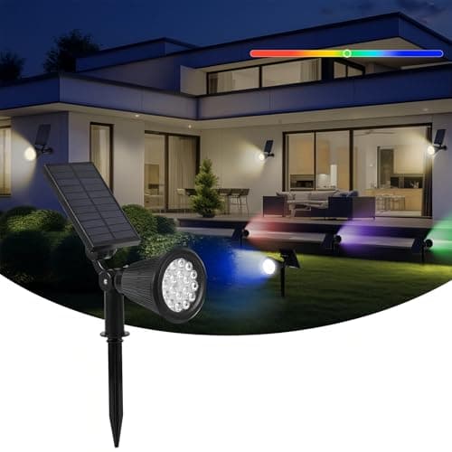 DEXULESA Solar Spot Lights Outdoor, 2-in-1 Wall Mount & Ground Stake 18 LEDs with 2 Lighting Modes, 7 Colors Changing, IP65 Waterproof Solar Landscape Lights (1 Pack, 18) - Image 1