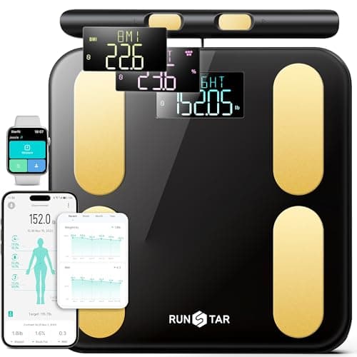 RunStar Scale for Body Weight and Fat, BMI Muscle Mass to 28 Body Composition, FSA&HSA Eligible Digital Bathroom Scales 8-Electrode with Voice Prompt High Accurate Bluetooth Weight Scale, Gold - Image 1