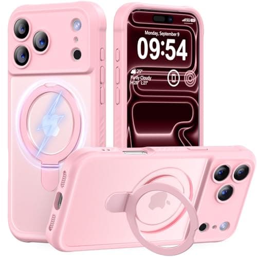 MOCCA Design for iPhone 17 Pro Case, Compatible with Magsafe [Premium Invisible Magnetic Ring Stand] [Military Drop Protection] Full Camera Guard Translucent Matte Slim Phone Cover 6.3",Pink - Image 1