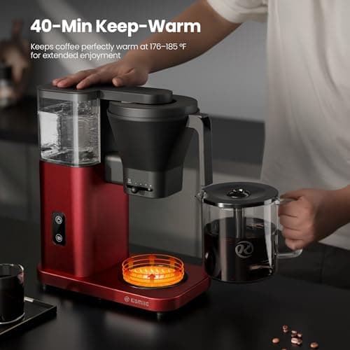 Kismile SCA-Certified 8 Cup Drip Coffee Maker, Pour Over Coffee Machine with 3s Instant Heat 197–205℉, Adjustable Flow Control, Removable Water Tank, Deep Cold Brew & 40 Min Keep Warm (Red) - Thumbnail 2