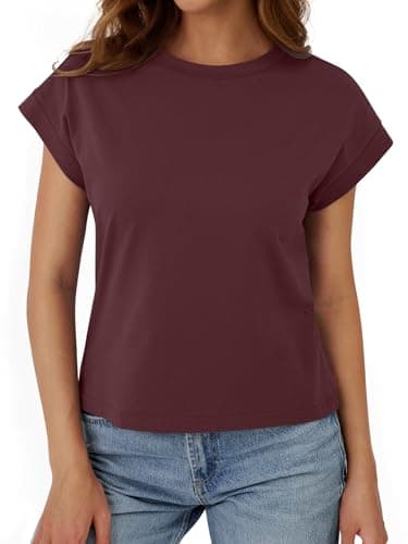 Brown Tops for Women Crop Tops Cap Sleeve T Shirt Cotton Crewneck T Shirts for Women Loose Fit 2026 - Thumbnail 3