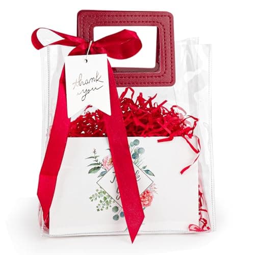 LERCTH Red Clear Thank You Gift Bags with Handles, Plastic Transparent Party Favor Bags with Ribbon Bow & Tags, Reusable Gift Bags for Wedding Bridal Shower Baby Shower Birthday Party Decor Supplies