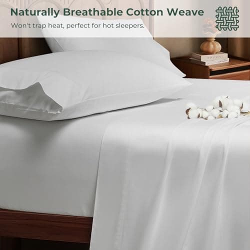 HYPREST Egyptian Cotton Sheets King - 18 Inch Extra Deep Pocket King Sheets, Luxury Soft & Crisp Bed Sheets Set, Oeko-TEX Certified, Durable Cooling Hotel Bedding, White - Thumbnail 4