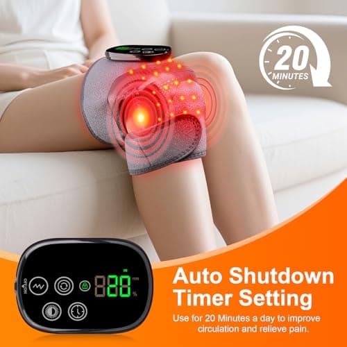 Knee Massager with Heat and Red Light Therapy and Vibration, 660nm & 850nm Infrared Red Light Therapy for Pain Relief, 5000mAh Protable Rechargeable Heated Brace for Knee, Joint, Elbow, Shoulder - Thumbnail 5