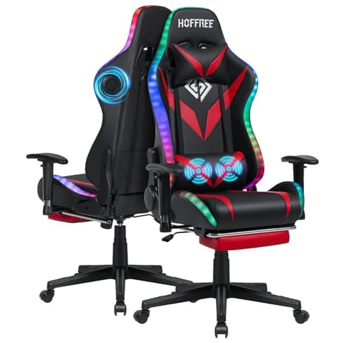 Led Gaming Chair with Speakers Massage 165° Reclining Computer Chairs-Red
