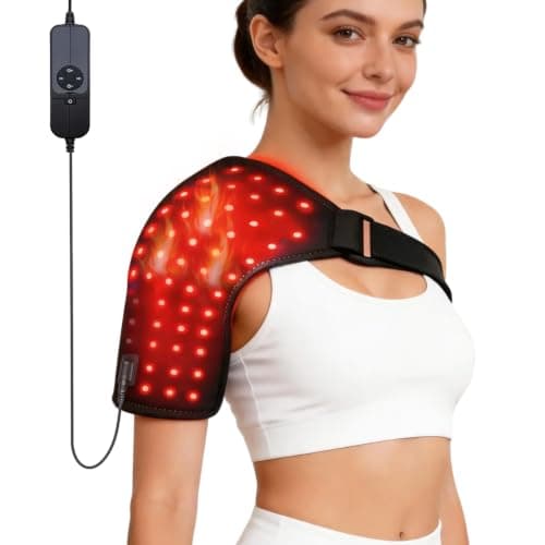 Weltallina Red Light Therapy Shoulder Wrap with Heating, 110 LEDs 660nm & 850nm Infrared Light Belt, Timer & Pulse Modes, for Pain Relief & Muscle Recovery, Black, Wired - Image 1