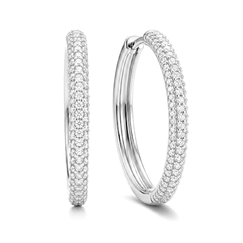 925 Sterling Silver Earrings, Gold Hoop Earrings for Women, Hypoallergenic 14K Gold Plated with Cubic Zirconia, Lightweight 26mm Sparkly Earrings for Jewelry Gift (WHITE GOLD) - Image 1