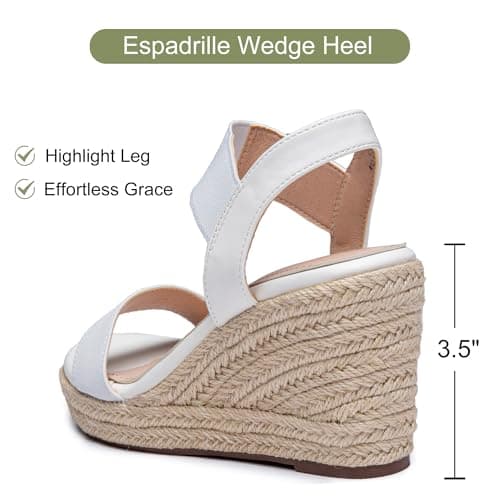Vepose Women's White Wedge Sandals Platform Espadrilles Open Toe Ankle Strap Comfortable Dressy Summer Shoes for Daily Travel Casual 881 Size 9.5 (CJY881 White 09.5) - Thumbnail 6