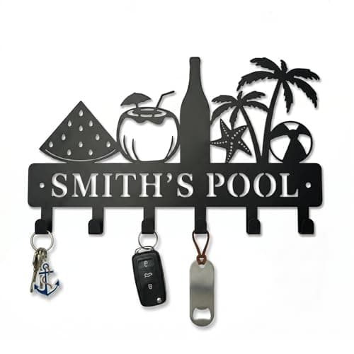 Metal Key Holder Wall Mount, Coastal Tropical Key Rack Hooks, Beach Pool Sunset Wall Art Organizer for Entryway, Kitchen, Hallway, Garage, Farmhouse Home Decor & Housewarming Gift (Pool Party) - Image 1