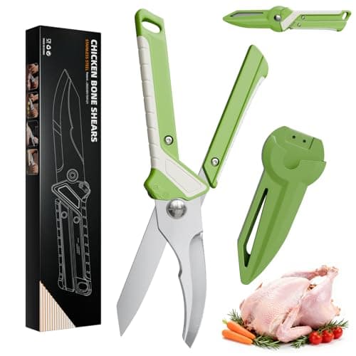 NLFDBFSH Heavy Duty Poultry Shears, 2-in-1 Ambidextrous All Purpose Kitchen Scissors (Converts to Knife), Non-Slip Handle, Safety Lock & Magnetic Protective Sheath - Image 1