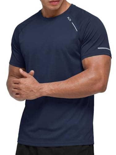 Comdecevis Mens Workout Shirts Dry Fit UPF 50+ Sun Shirts Short Sleeve Athletic Gym Clothes for Men M(34) Navy Blue
