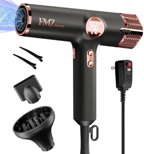 FMZ Professional Ionic Hair Blow Dryer Smart Display with Diffuser, 1875W High Speed Powerful BLDC Motor for Fast Drying, Mini Portable Lightweight Quiet, Curly Hairdryer for Men Women Salon Travel - Image 1
