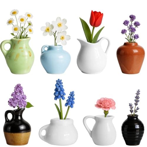 Mini Vase Magnets for Fridge 8PCS - 3D Ceramic Tiny Plant Vase Magnets Fridge Decoration Set Design for Refrigerator, Lockers & Office Spaces (8PCS, Without Flower) - Image 1
