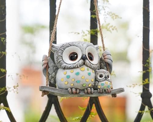 Swing Owl Hanging Planters for Indoor Plants, Cute Small Succulent Pots with Drainage Hole, Unique Resin Plant Hangers Outdoor, Hanging Plant Holder for String Of Pearls, Gift Ideas for Mother - Thumbnail 4