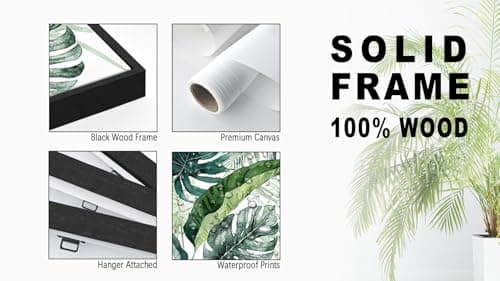 Large Framed Botanical Wall Art Canvas Prints Set of 3, Tropical Plants Pictures Foliage Bird of Paradise Art, Green Leaf Bohemian Painting Artwork for Living Room Bedroom Office Decor 24"x36"x3 - Thumbnail 6