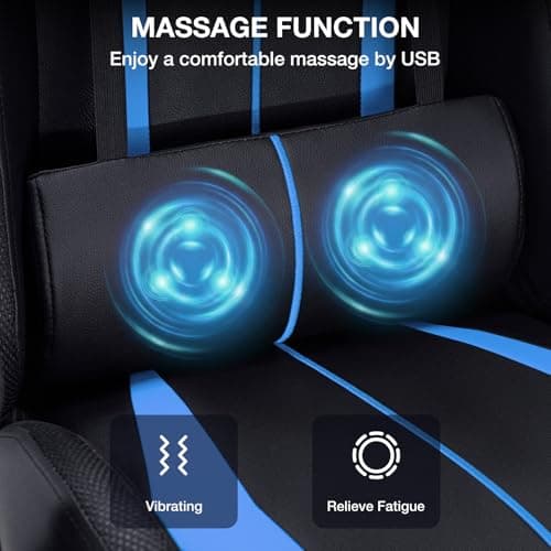 HOFFREE RGB Gaming Chair with Speakers Massage Computer Gaming Chair with LED Lights and Footrest High Back Video Game Chair for Adults Blue and Black - Thumbnail 6
