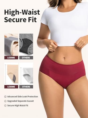 LOSWIE Incontinence Underwear for Women, 60ml Absorbency Period Underwear Heavy Flow Menstrual Panties Teens Ladies, Leakproof Washable Postpartum Panties, Holds Up to 8 Regular Tampons - Thumbnail 4