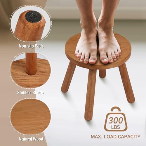 lhmooquan Round Solid Wooden Step Stool,Plant Stool Indoor,11.8” Height, Plant Stand for Kitchen, Bedroom, Bathroom, Livingroom (Walnut, 11.8inch) - Thumbnail 5