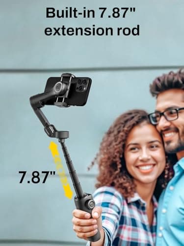 AOCHUAN 3-Axis Gimbal Stabilizer for iPhone, Smartphone Gimbal w/7.8" Extension Rod, OLED Display, Phone Stabilizer w/Face Tracking, Gesture Control, Video Record for iPhone & Android - Smart V8 Black - Thumbnail 3