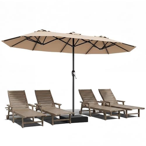 Areshark 15FT x 9FT Large Patio Umbrella with Base Included, Double Sided Outdoor Market Umbrella with Fiberglass Ribs, Rectangular Patio Table Umbrella with Crank Handle for Backyard, Poolside, Lawn, Deck, Beige
