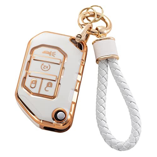 RUABIBAN for Jeep Key Fob Cover with Keychain, Soft TPU Key Case Protection Fit for 2018-2022 Jeep Gladiator Wrangler Sahara Rubicon - Image 1