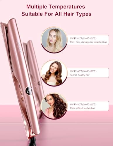 LANDOT Hair Straightener and Curler 2 in 1 – Twist Ceramic Flat Curling Iron for Straighten & Curl Hair, Dual Voltage, Fast Heat Up, 12 Adjustable Temps 250-450℉ Fit All Hair Types, Rose Gold - Thumbnail 5