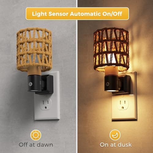 L LOHAS LED Night Lights Plug into Wall, Cylindrical Ironwork Boho Lampshade Decor Night Light, 350° Rotatable Dusk to Dawn Sensor Vintage Nightlight, Dimmable for Bedroom Living Room Hallway - Thumbnail 2