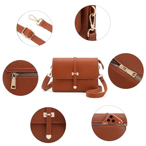 Goinsound Minimalist Crossbody Purse Vegan Leather Cell Phone Purse with RFID Blocking Card Slots for Women Brown - Thumbnail 6