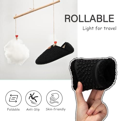 ATHMILE House Slippers for Women Men Microfiber Barefoot Shoes Slip On Slipper Socks Indoor Non Slip Foldable Lightweight for Travel Yoga Home Dark Black - Thumbnail 4