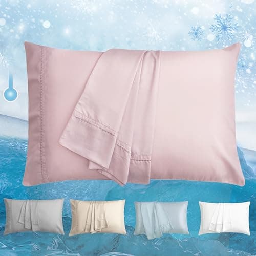 LOVSTOY Cooling Pillow Cases Set of 2, Standard Size Cool Pillowcases for Hair Skin and Hot Sleepers, Silky Summer Pillow Cover with Envelope Closure, Pinkish Purple, 20x26 inch