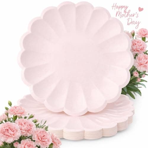30 Pcs Pink Paper Plates 9.5 In Pink Plates Disposable Heavy Duty(350gms) Mothers Day Plate Scalloped Party Plate with Shell Edge for Wedding Mother's Day Birthday Bridal Shower Girl Baby Shower - Image 1