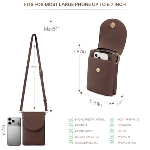 Kiss Sea Small Purses for Women Cell Phone Crossbody Bag with Adjustable Strap RFID Blocking Credit Card Slots Brown - Thumbnail 5