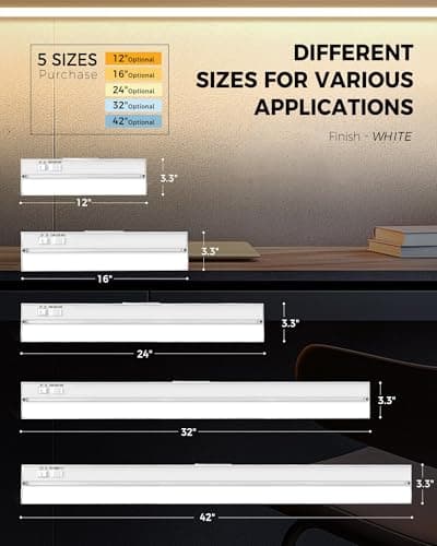Snyloe 4 Pack 24" Hardwired Under Cabinet Lighting for Kitchen, 18W 1200LM, 3 Color Temperatures (3000K/4000K/5000K), Quick Install Under Counters Light for Cabinets, Workspaces, YT-4201B-24-4 - Thumbnail 4
