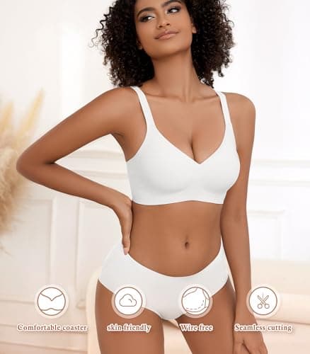 POSESHE Bralettes for Women with Support Comfortable Bras No Underwire Seamless Everyday Padded Bra White - Thumbnail 3
