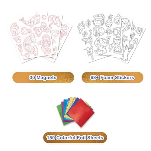 FLUXOJOY Foil Art Craft Kits for Kids, Mess -Free Fun Activity Set for Child, DIY Printing Craft Kit, Mother's Day Party Gifts for Ages 4 5 6 7 8 9 10 11 12 and Up, Art Travel Toys for Boys Girls - Thumbnail 6