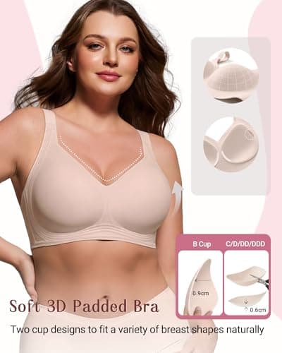 As Fairy Supportive Wireless Bras for Women Plus Size Full Coverage Bra Seamless Comfort Bralette with Lift(Skin Color 34D) - Thumbnail 3