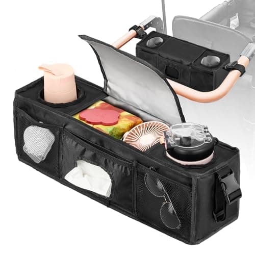 Fizentia Parent Console Stroller Organizer for 2 or 4 seaters,Padded Wagon Parent Console with buckles,and large main storage pocket (19''Lx5''Wx6''H)