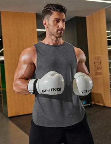 COOFANDY Cotton Tank Tops Men Cut Off Shirts for Men Workout Fitness Gym Tanks Sleeveless Shirt Lightweight Activewear Tops Dark Grey - Thumbnail 6