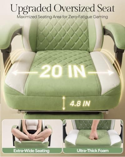 Dowinx Gaming Chair Breathable Fabric Game Chair with Gel Pad and Storage Bag, Comfortable Gamer Chair with Pocket Spring Cushion, Ergonomic Computer Chair with Footrest, Green - Thumbnail 6