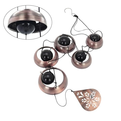 36" Copper Temple Wind Chimes with 5 Bells, Melodious Zen Feng Shui Wind Bells for Outside, Memorial Wind Chime Sympathy Gift with Unique Teardrop Floral Sail, Decorative Garden Decor for Yard Patio - Thumbnail 4