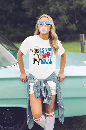 4th of July Shirt Women Red White and Blue Shirts Funny 250 Anniversary USA Raccoon T-Shirt America Patriotic Tee Tops - Thumbnail 4