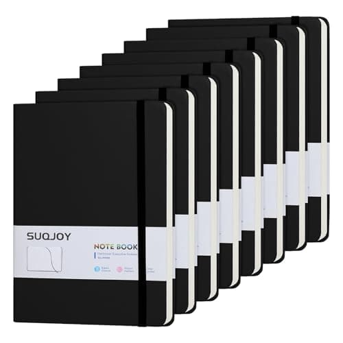 SUQJOY Lined Journal Notebooks for Writing, 100 GSM Thick Paper, 8 Pack Hardcover Notebooks, A5 College Ruled Notebook, Journaling Notebook for School/Travel/Office (Black- 8 Pack) - Image 1