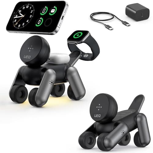 UEQ 3 in 1 Wireless Charging Station for Apple Devices,Foldable Cute Magnetic Mag-Safe Wireless Charger Stand with Night Light for iPhone 17 Air 16 15 14 13 12 Series,AirPods 4 3 2 Pro,Apple Watch - Image 1