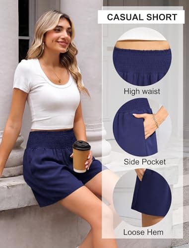 Aprolive Women's High Waisted Casual Shorts Summer Beach Short with Pockets Lounge Athletic Clothes for Vacation (Navy Blue, XX-Large) - Thumbnail 4