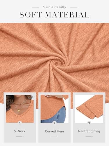 ATHMILE Womens 2026 Fall Long Sleeve Shirts Basic Apparel Shirts Trendy V Neck Tshirt for Women Curved Hem Tops - Thumbnail 4